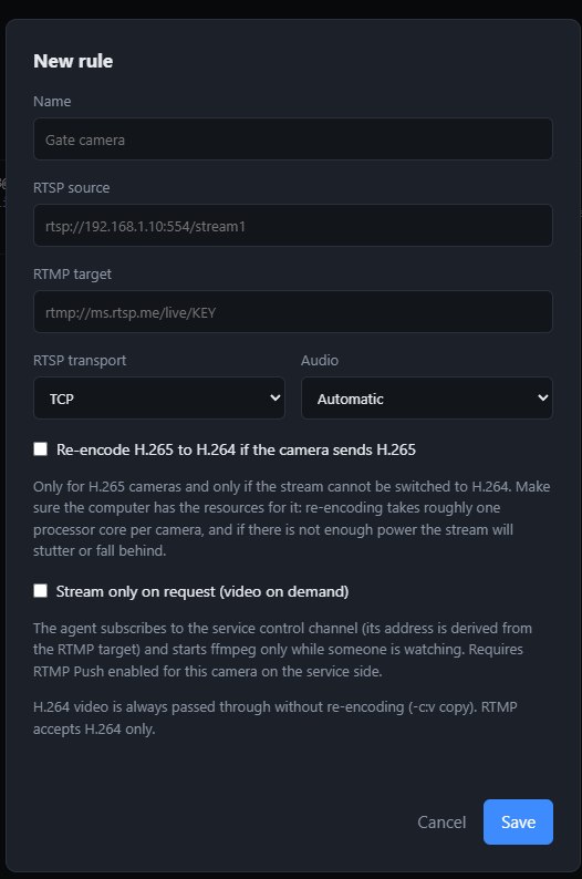 Codec and transcoding settings in the rtsp.me agent
