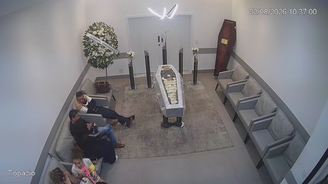 Wide field of view of a hall for a closed online stream of a memorial service